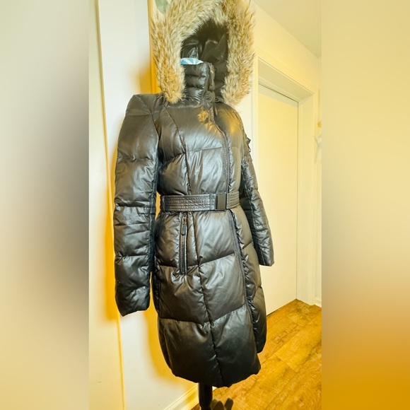 Andrew Marc Black Puffer Coat with Fur Trim - Picture 5 of 11